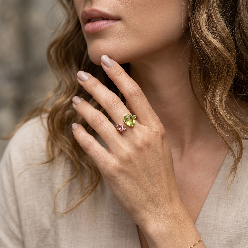Luxury Multi-Color CZ Adjustable Open Band Ring for Women
